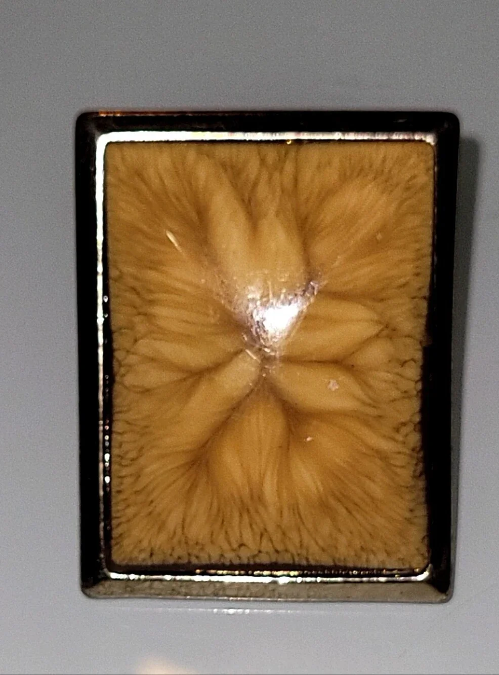 Statement Square Resin Ring Size 7 Cream Marbled Gold Tone Retro